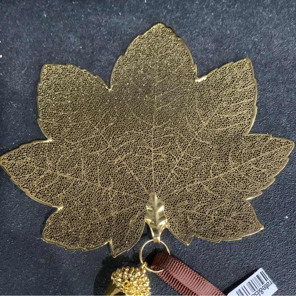 Crate & Barrel Gold Tone Maple Leaf With Acorn Christmas Tree Ornament NWT